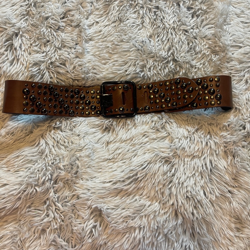 Brown Studded Leather Waist Belt - Women's Accessories